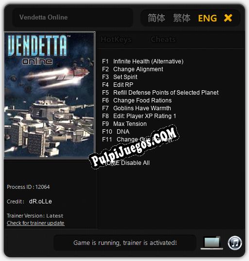 Vendetta Online: Trainer +11 [v1.4]