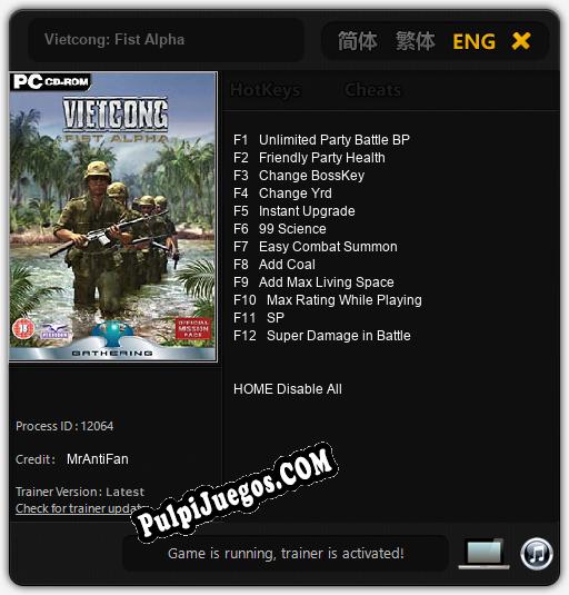 Vietcong: Fist Alpha: Trainer +12 [v1.8]