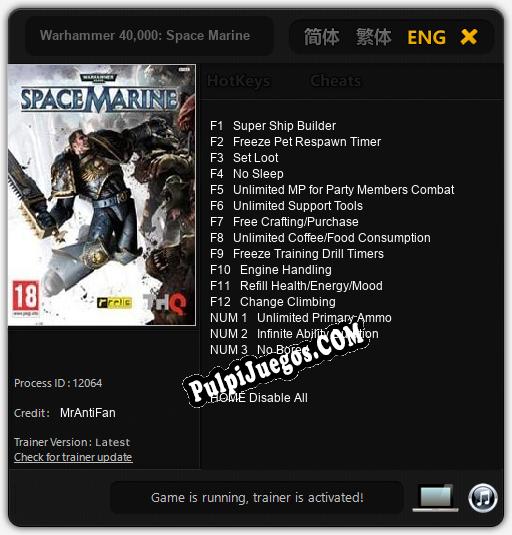 Entrenador liberado a Warhammer 40,000: Space Marine [v1.0.7]