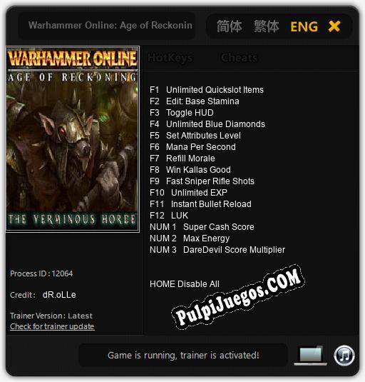 Warhammer Online: Age of Reckoning The Verminous Horde: Cheats, Trainer +15 [dR.oLLe]