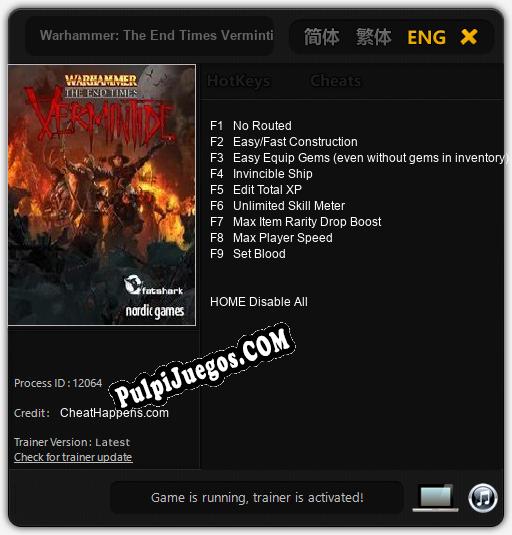 Warhammer: The End Times Vermintide: Trainer +9 [v1.7]