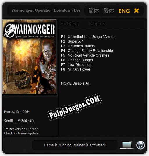 Warmonger: Operation Downtown Destruction: Trainer +8 [v1.8]