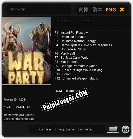 Warparty: Treinador (V1.0.31)