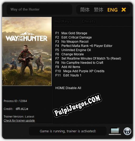 Way of the Hunter: Treinador (V1.0.7)