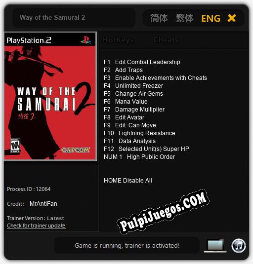 Entrenador liberado a Way of the Samurai 2 [v1.0.6]