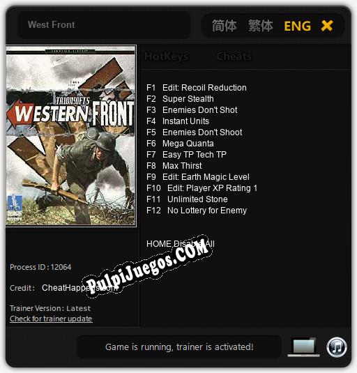 West Front: Cheats, Trainer +12 [CheatHappens.com]