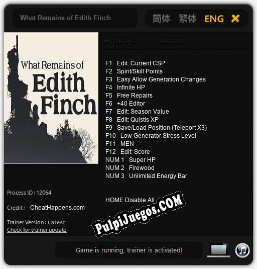 What Remains of Edith Finch: Trainer +15 [v1.4]