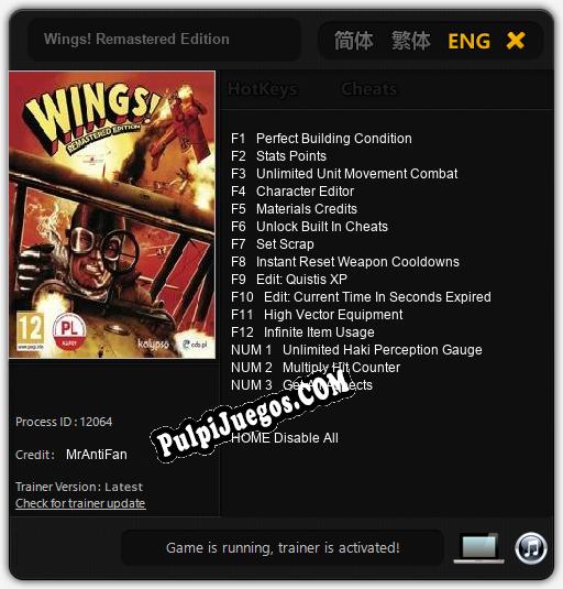 Wings! Remastered Edition: Treinador (V1.0.84)