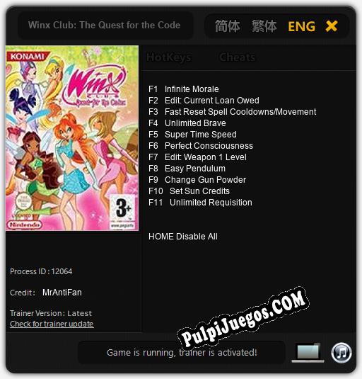 Winx Club: The Quest for the Codex: Trainer +11 [v1.6]