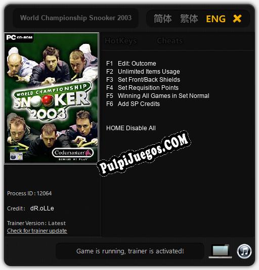 Entrenador liberado a World Championship Snooker 2003 [v1.0.9]