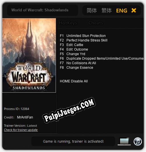 Entrenador liberado a World of Warcraft: Shadowlands [v1.0.9]