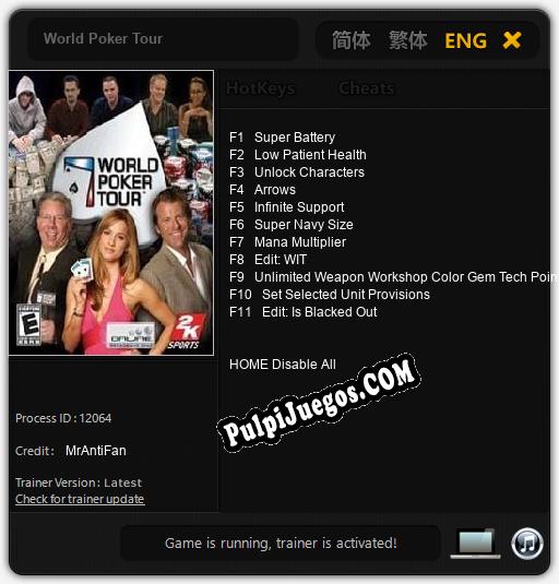 World Poker Tour: Cheats, Trainer +11 [MrAntiFan]