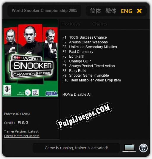 World Snooker Championship 2005: Treinador (V1.0.12)