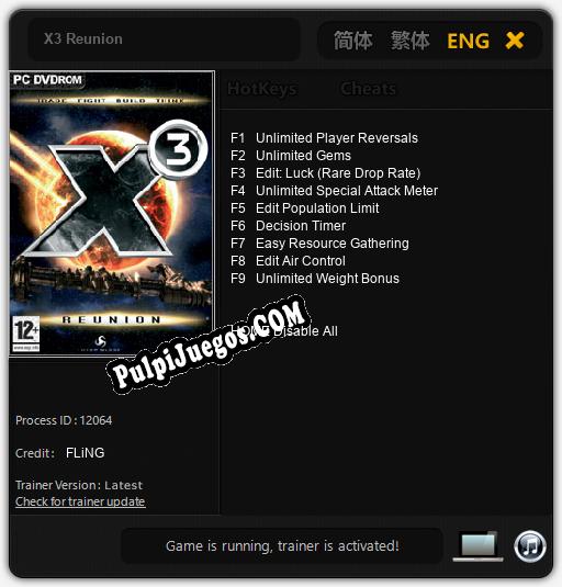 X3 Reunion: Cheats, Trainer +9 [FLiNG]