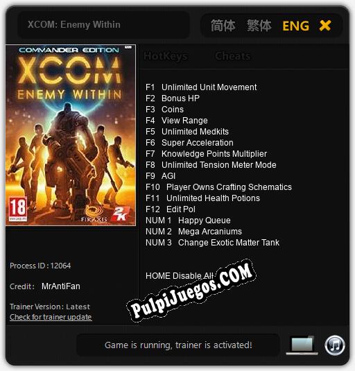 Entrenador liberado a XCOM: Enemy Within [v1.0.8]