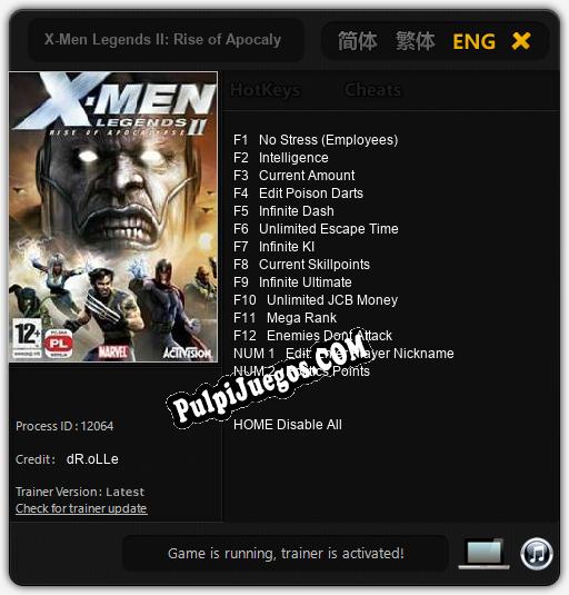 X-Men Legends II: Rise of Apocalypse: Treinador (V1.0.10)