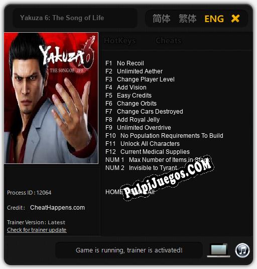 Entrenador liberado a Yakuza 6: The Song of Life [v1.0.3]