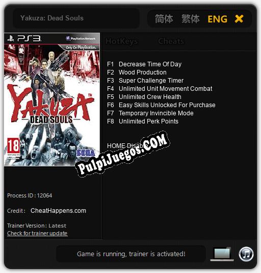 Yakuza: Dead Souls: Cheats, Trainer +8 [CheatHappens.com]