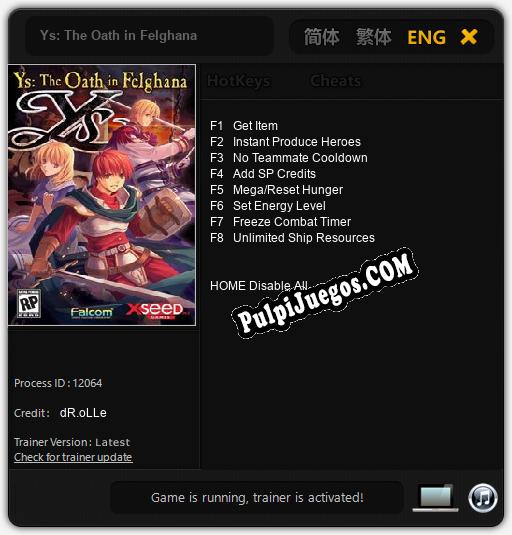 Entrenador liberado a Ys: The Oath in Felghana [v1.0.7]