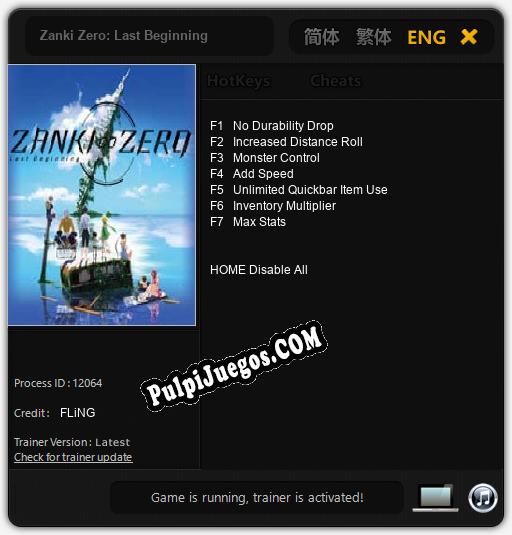 Entrenador liberado a Zanki Zero: Last Beginning [v1.0.7]