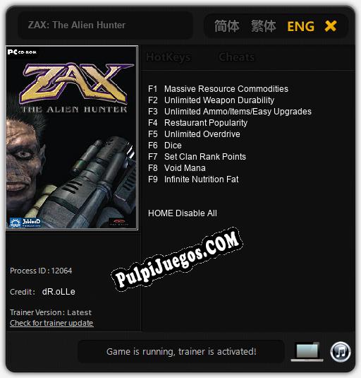 ZAX: The Alien Hunter: Treinador (V1.0.92)