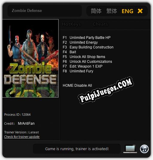 Zombie Defense: Cheats, Trainer +8 [MrAntiFan]