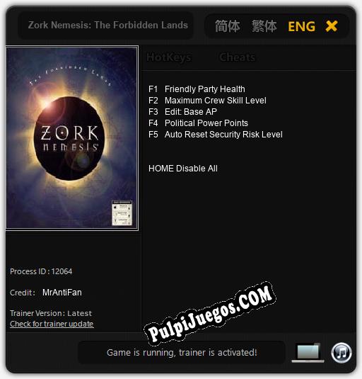 Entrenador liberado a Zork Nemesis: The Forbidden Lands [v1.0.5]