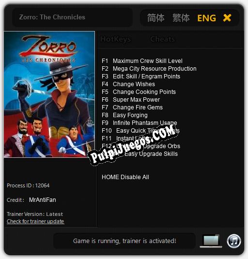 Entrenador liberado a Zorro: The Chronicles [v1.0.5]